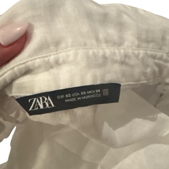 ZARA Oversized White Linen Button Down Shirt Sz XS Summer Lightweight Neutral - Picture 10 of 14